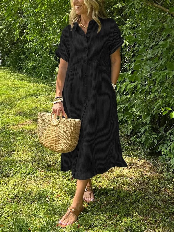 Dames maxi jurk met kraag - Ruby zomerstijl - Zwart