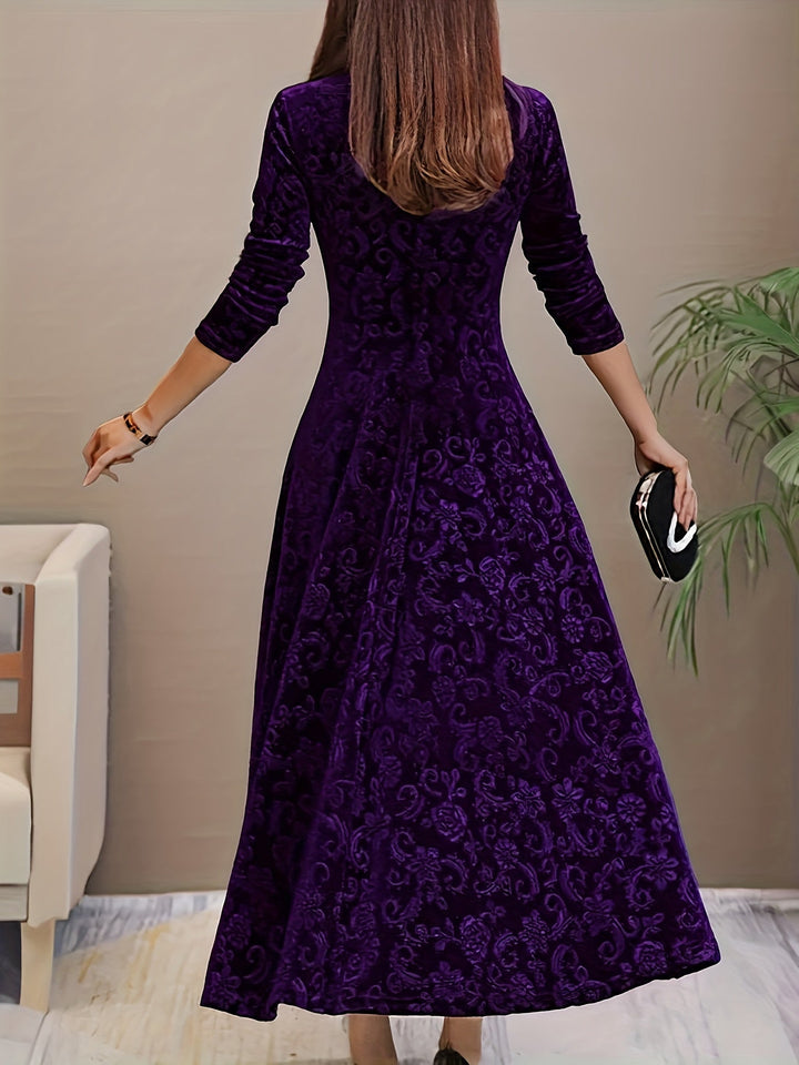 Dames midi-jurk met lange mouwen in paars, elegant en verfijnd