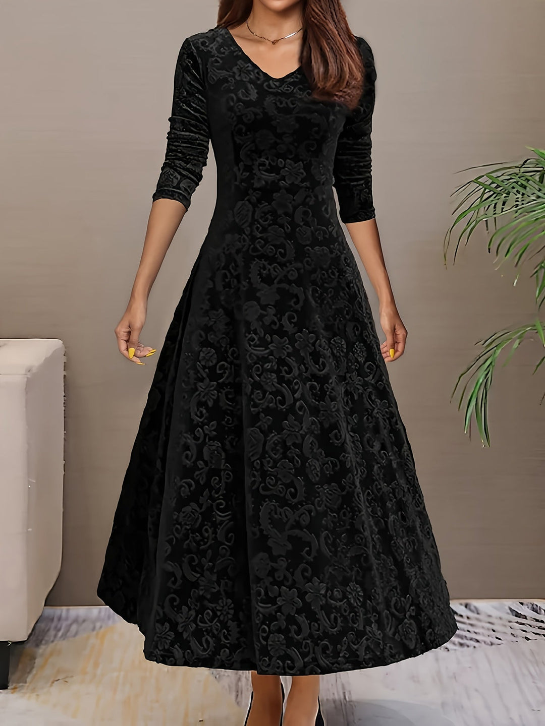 Dames midi-jurk met lange mouwen - elegant en verfijnd