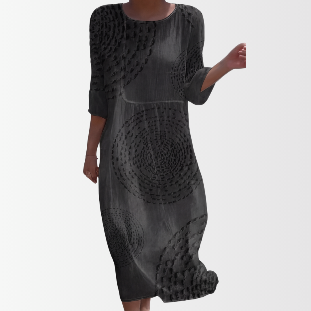 Dames Midi-jurk met Textuur - Klassieke Elegantie - Zwart
