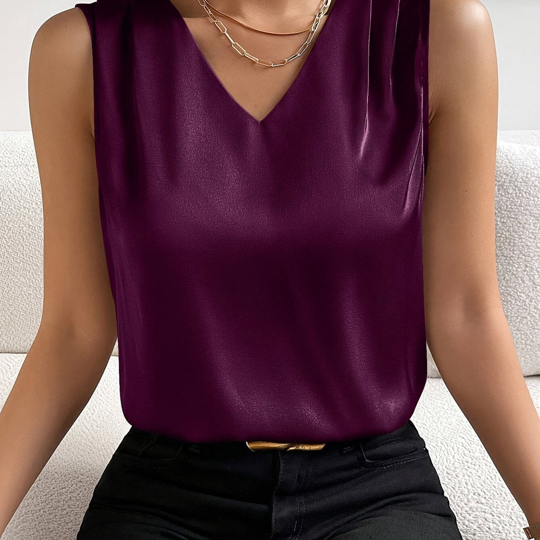 Dames mouwloos V-hals top in violet blauw, Elegant en veelzijdig