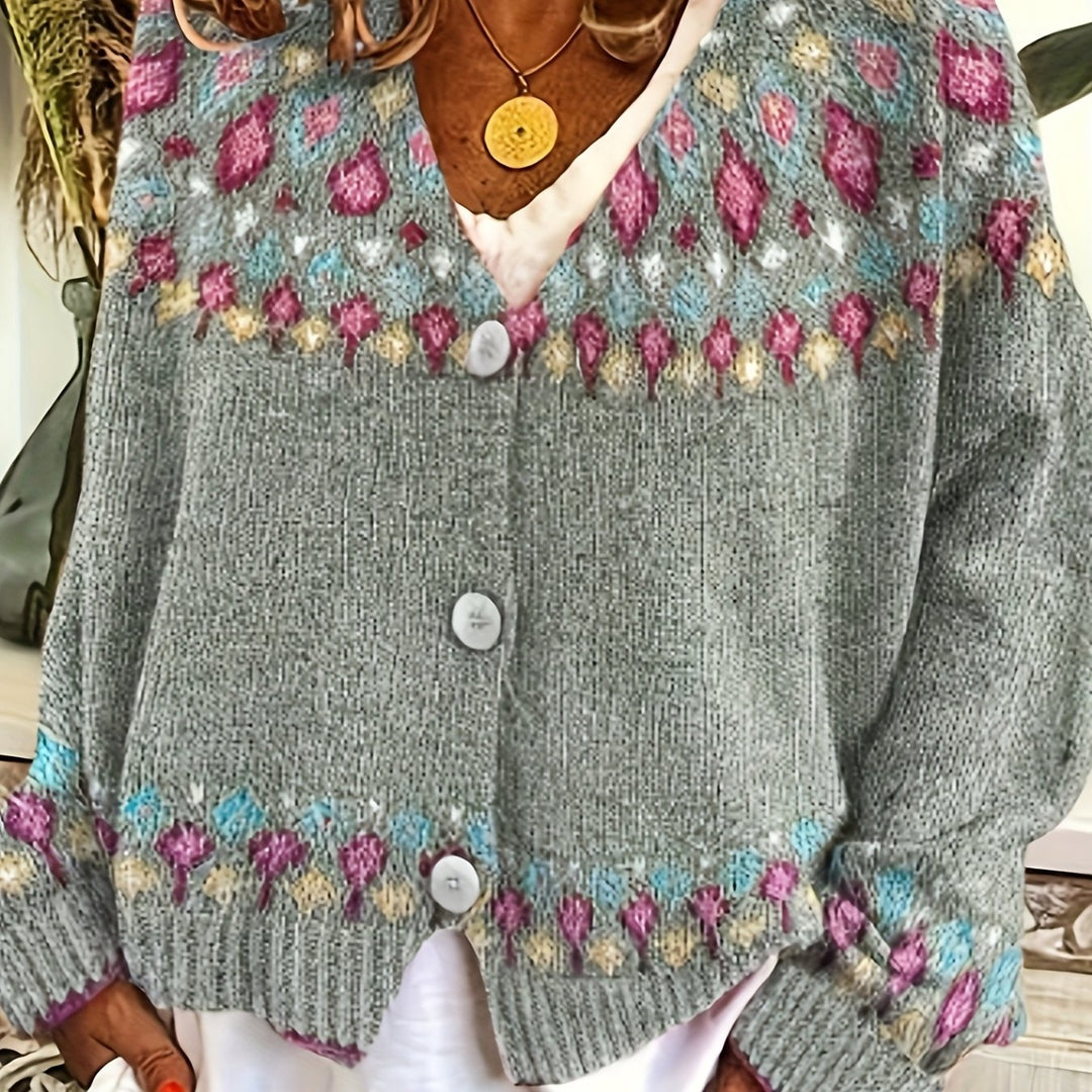 Dames Nordic Patroon Cardigan in grijs, Klassieke Gebreide Laag