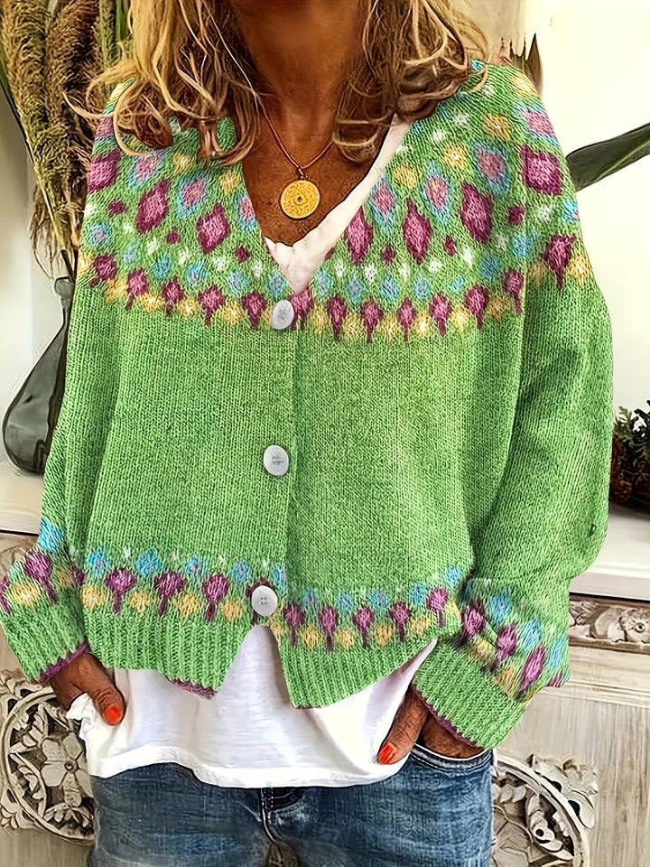 Dames Nordic Patroon Cardigan - Klassieke Gebreide Laag