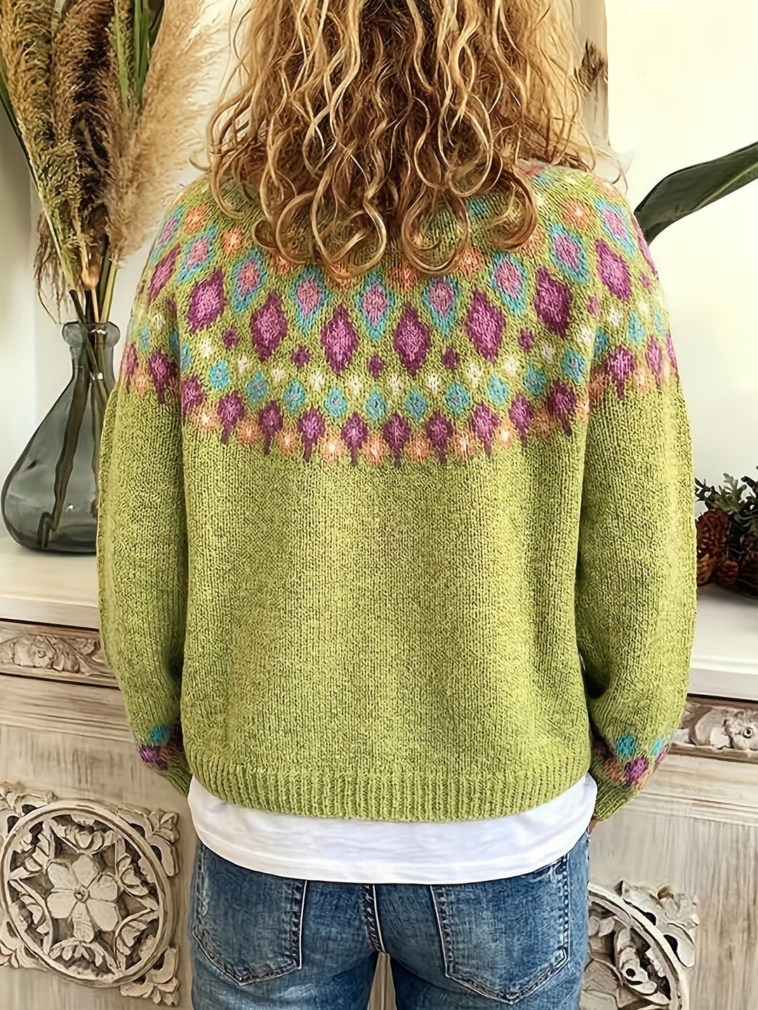Dames Nordic Patroon Cardigan - Klassieke Gebreide Laag