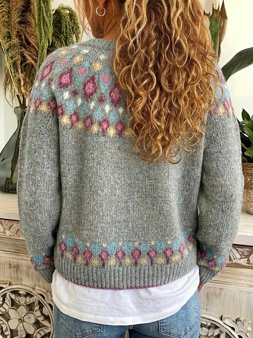 Dames Nordic Patroon Cardigan - Klassieke Gebreide Laag