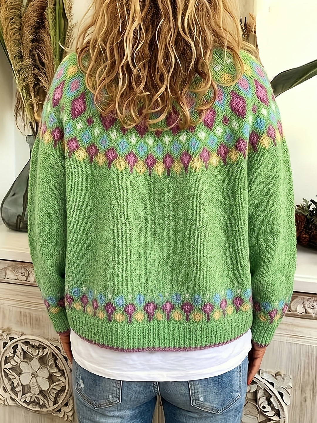 Dames Nordic Patroon Cardigan - Klassieke Gebreide Laag