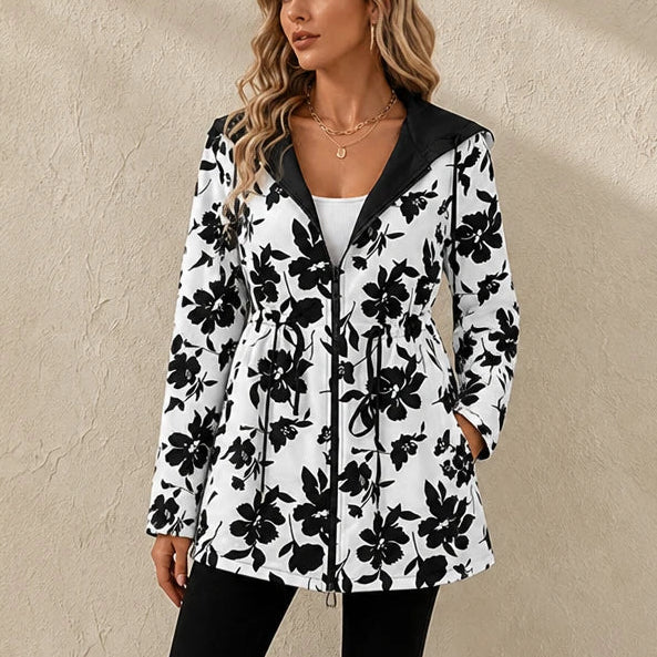 Dames Omkeerbare Luipaardprint Jas met Capuchon in bloemenpatroon, Twee Looks