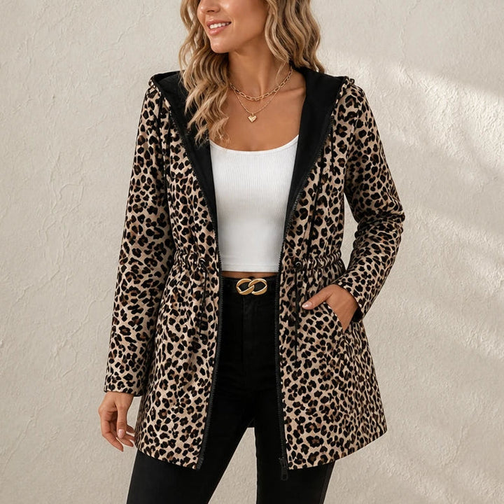 Dames Omkeerbare Luipaardprint Jas met Capuchon in luipaardprint, Twee Looks