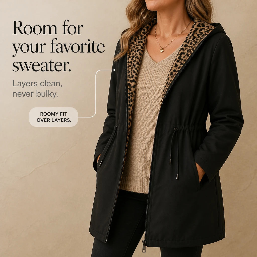 Dames Omkeerbare Luipaardprint Jas met Capuchon - Twee Looks