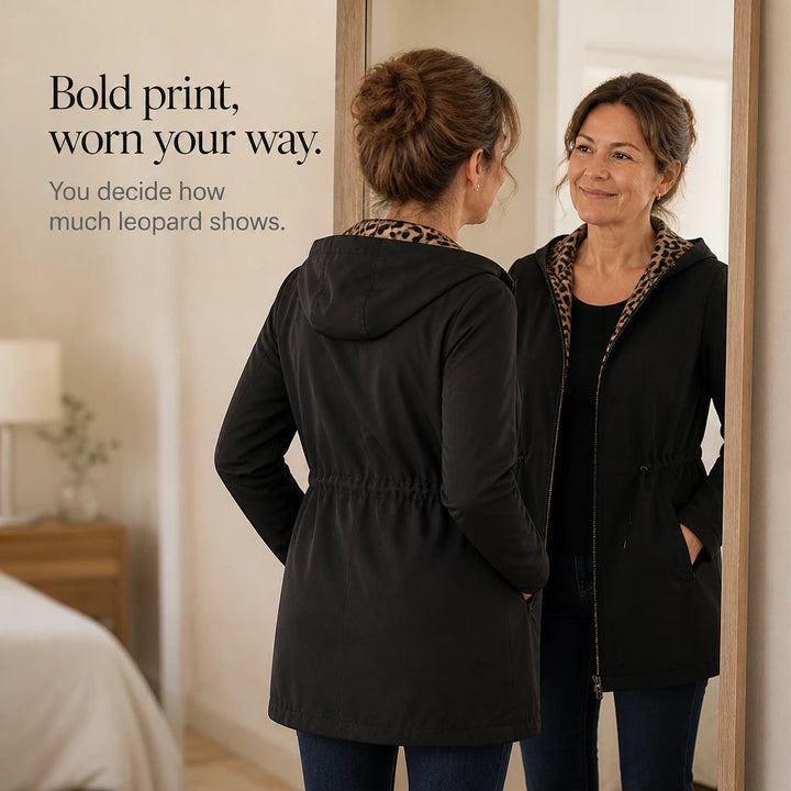Dames Omkeerbare Luipaardprint Jas met Capuchon - Twee Looks