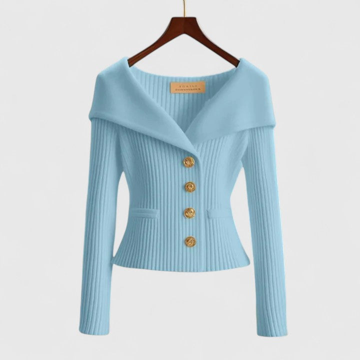 Dames Open Cardigan Gebreid in hemelsblauw, Tien Kleuren