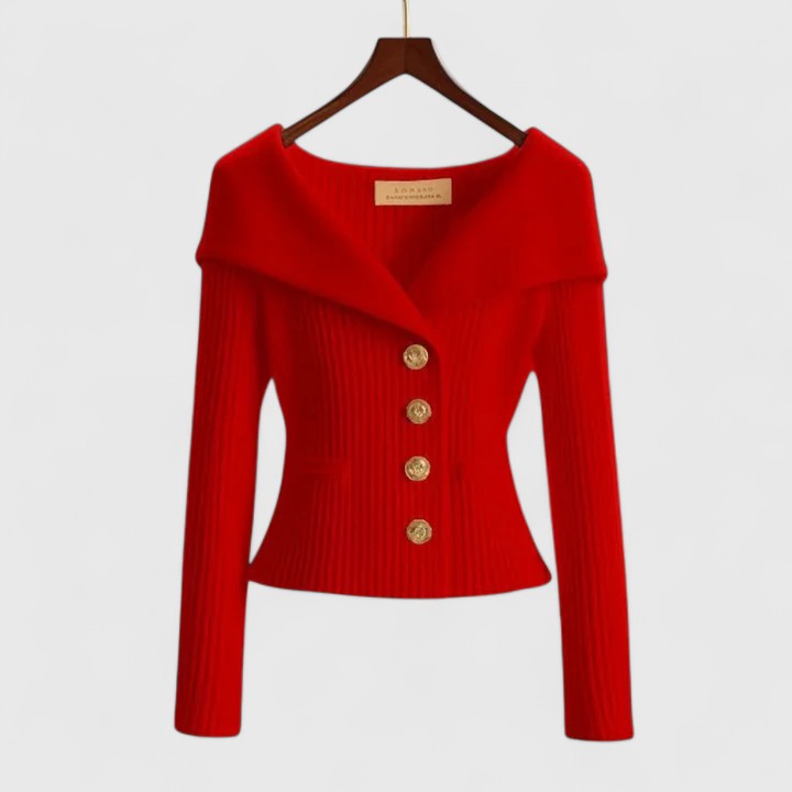 Dames Open Cardigan Gebreid in rood, Tien Kleuren