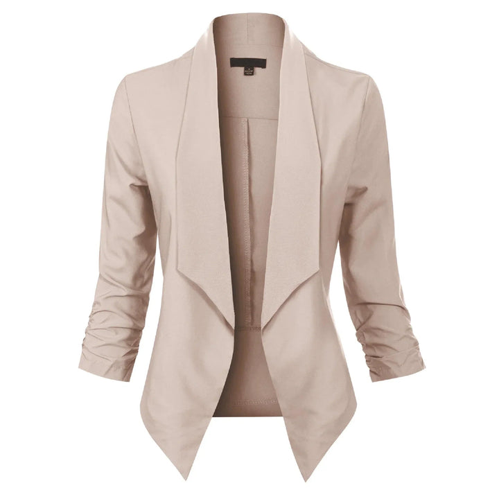 Dames Open-Front Blazer met Drapering in beige, Klassieke Snit