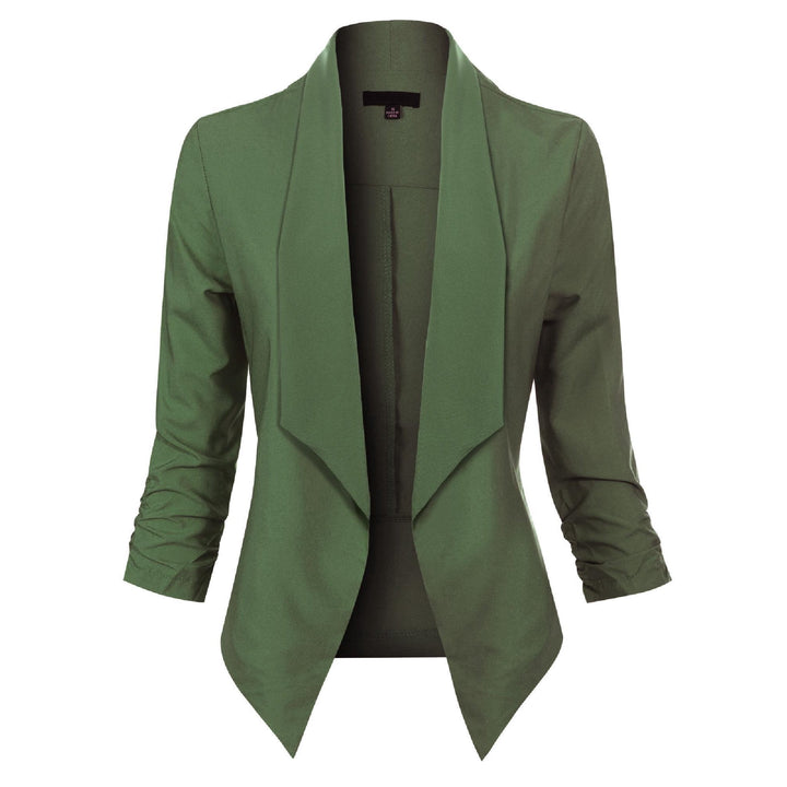 Dames Open-Front Blazer met Drapering in groen, Klassieke Snit