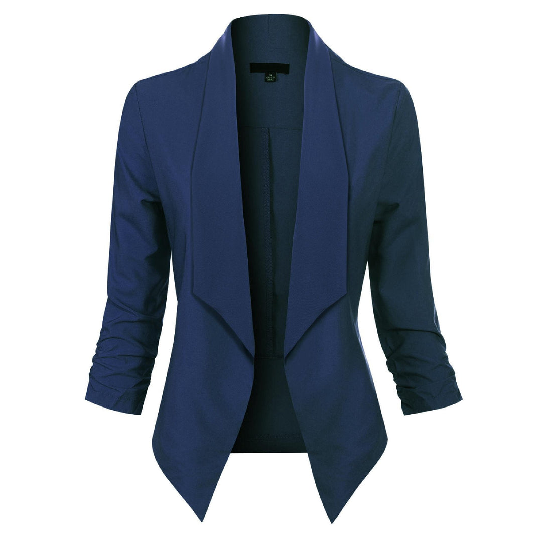 Dames Open-Front Blazer met Drapering in marineblauw, Klassieke Snit