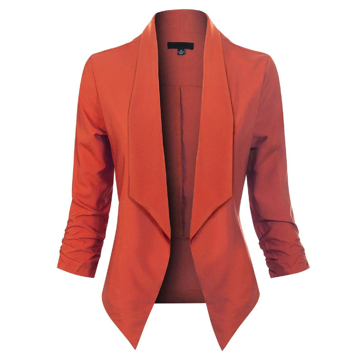 Dames Open-Front Blazer met Drapering in oranje, Klassieke Snit