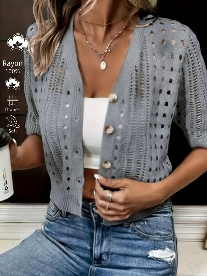 Dames Open-Knit Korte Mouwen Cardigan - Elegant