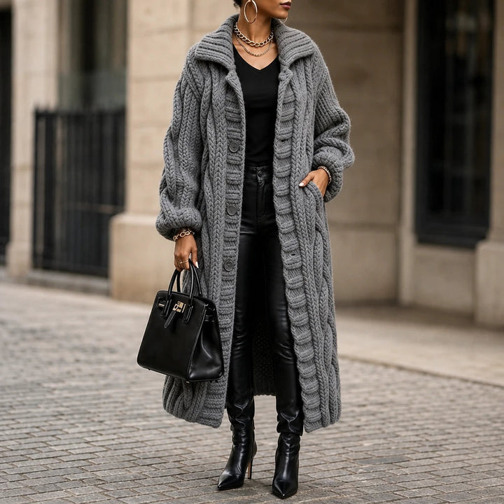 Dames Oversized Kabelgebreide Lange Cardigan in grijs, Gezellig