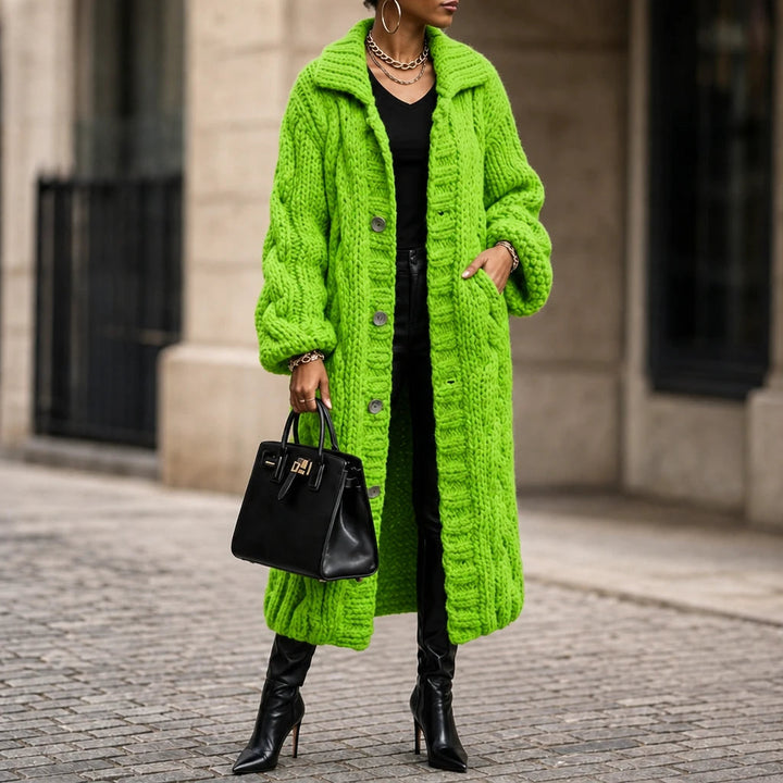 Dames Oversized Kabelgebreide Lange Cardigan in lichtgroen, Gezellig