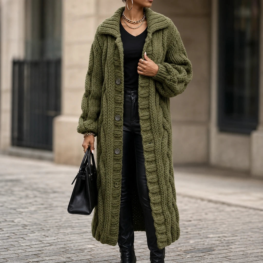 Dames Oversized Kabelgebreide Lange Cardigan - Gezellig