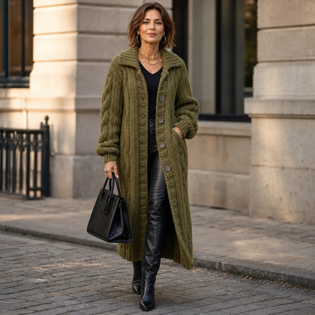 Dames Oversized Kabelgebreide Lange Cardigan - Gezellig