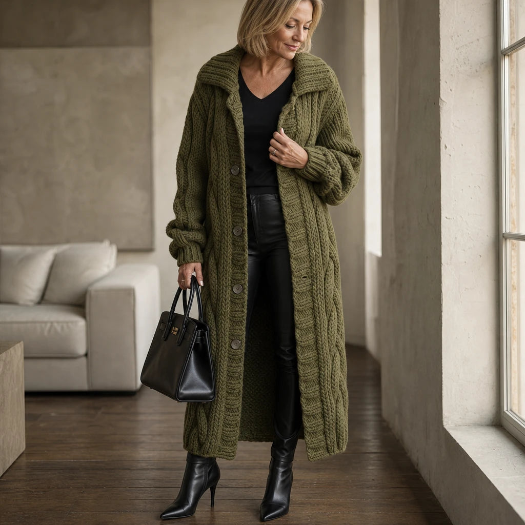 Dames Oversized Kabelgebreide Lange Cardigan - Gezellig
