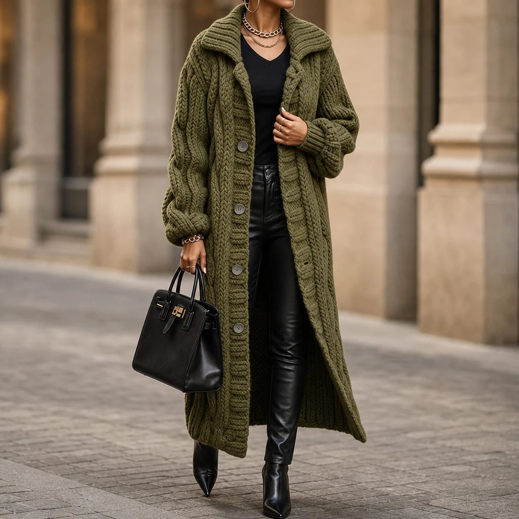 Dames Oversized Kabelgebreide Lange Cardigan - Gezellig