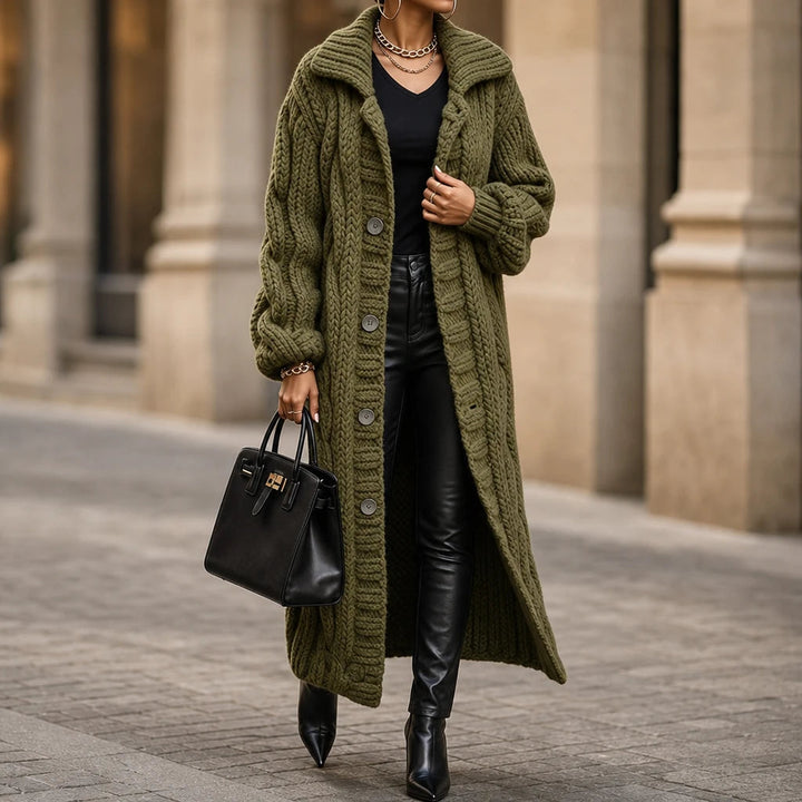 Dames Oversized Kabelgebreide Lange Cardigan - Gezellig