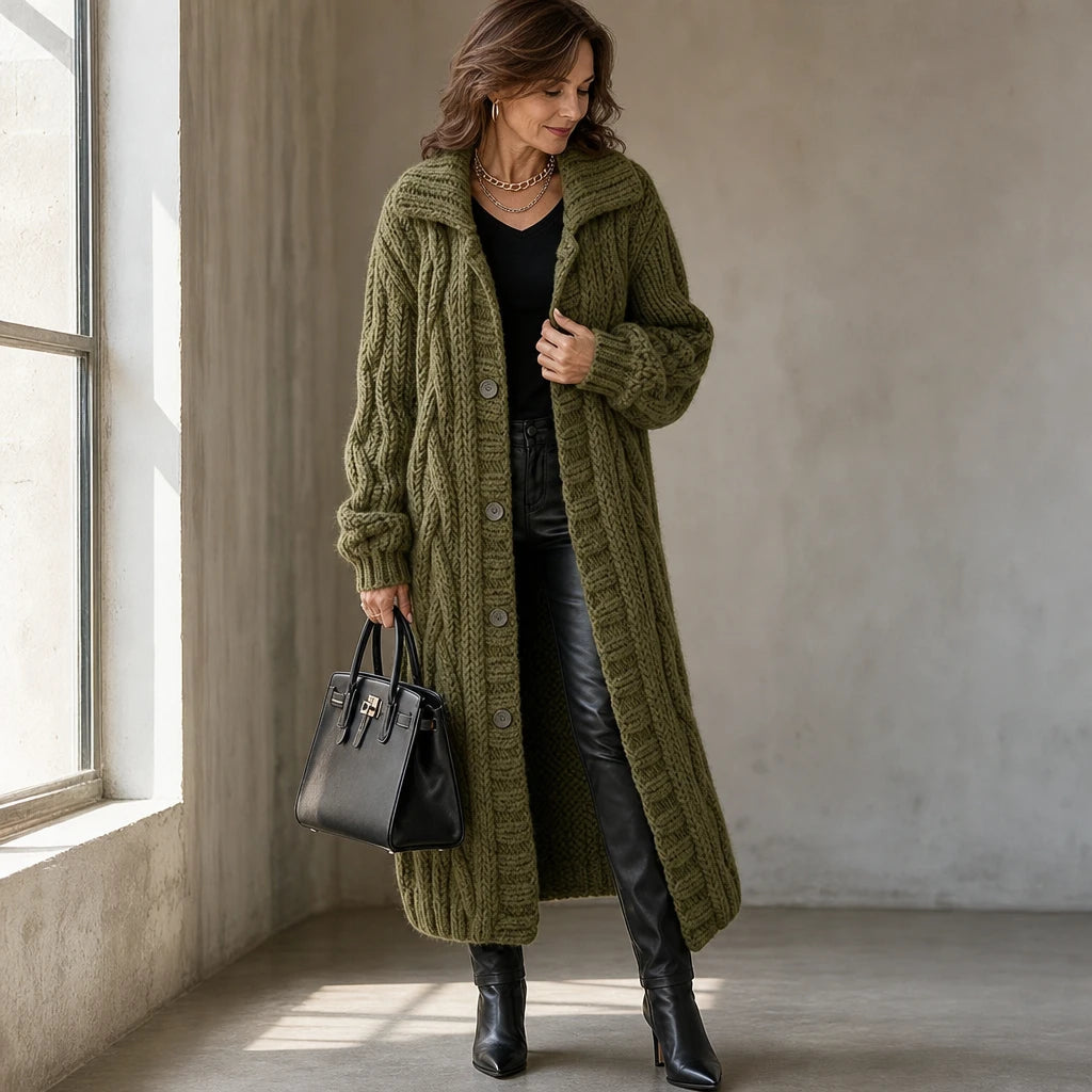 Dames Oversized Kabelgebreide Lange Cardigan - Gezellig