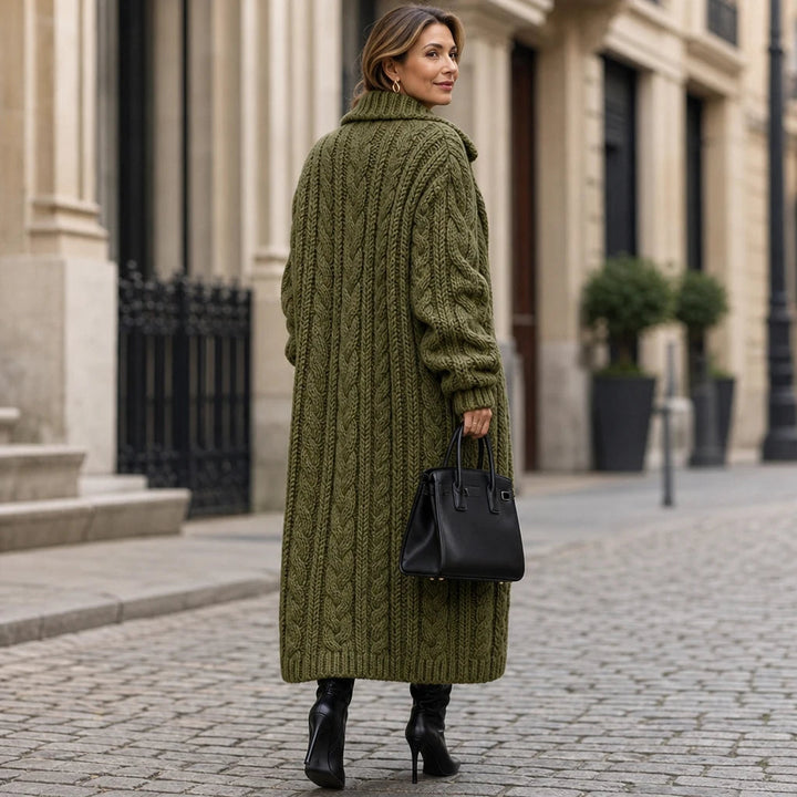 Dames Oversized Kabelgebreide Lange Cardigan - Gezellig