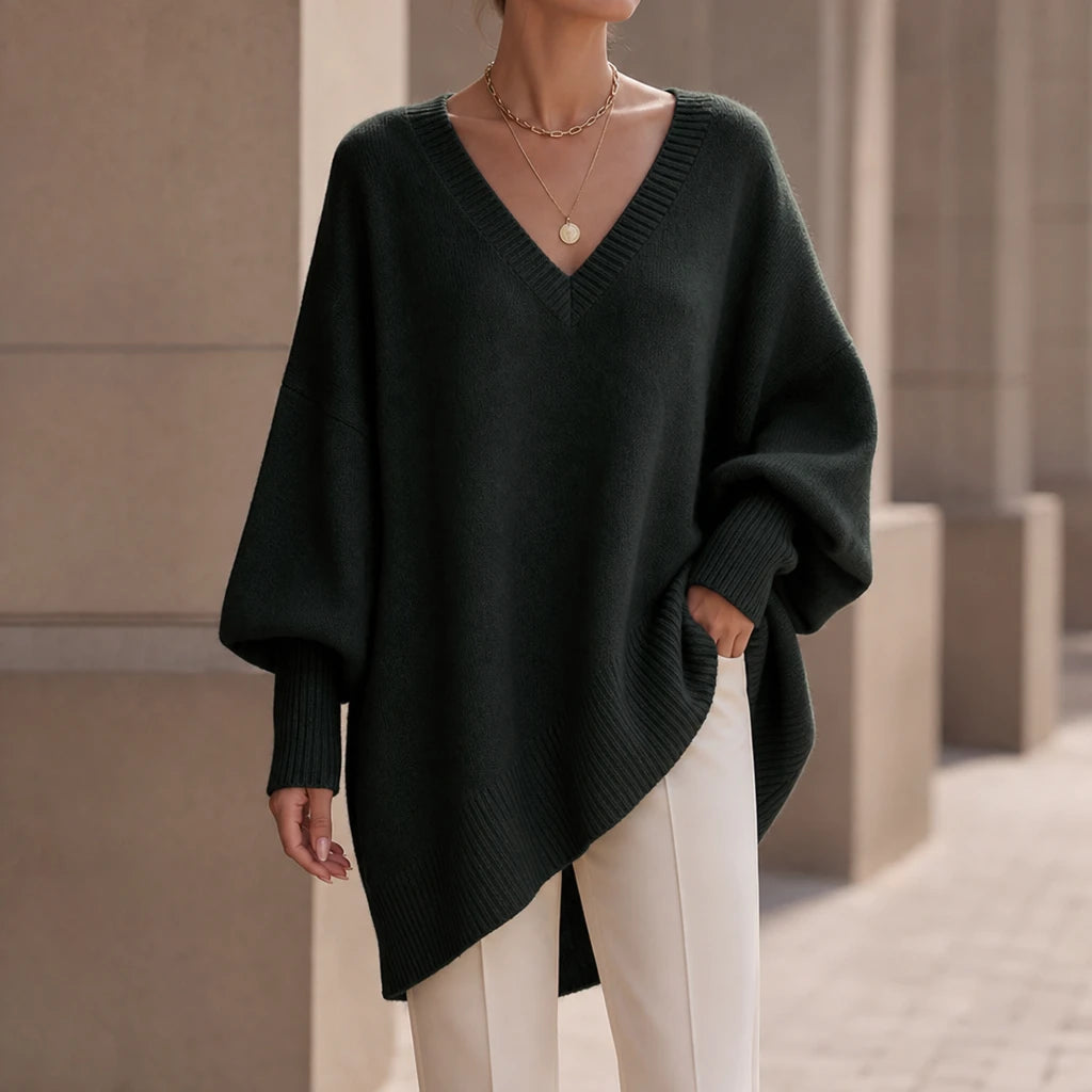 Dames oversized V-hals gebreide trui - Zacht en soepel
