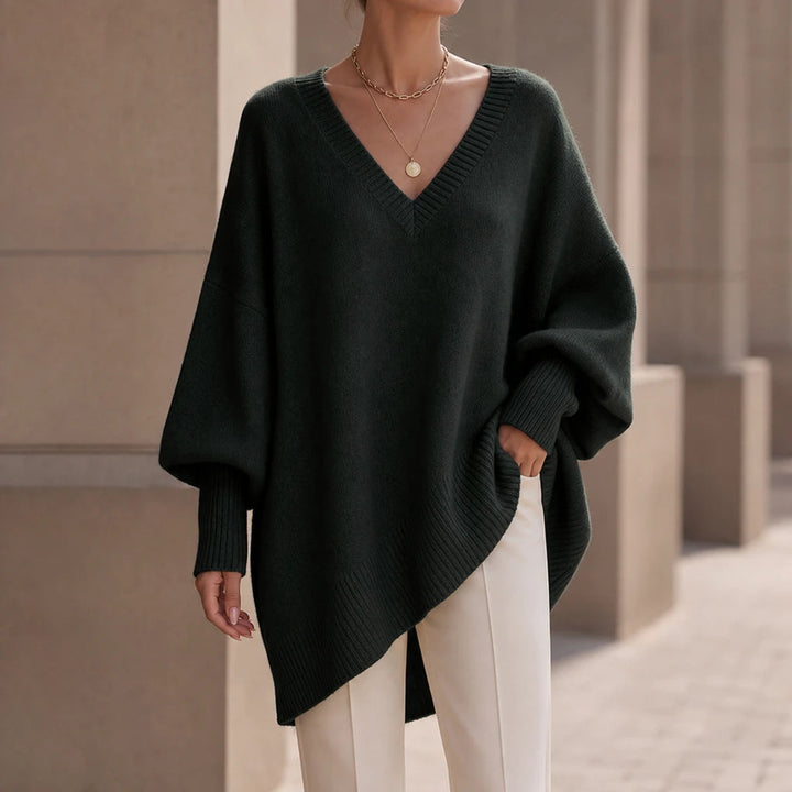 Dames oversized V-hals gebreide trui - Zacht en soepel