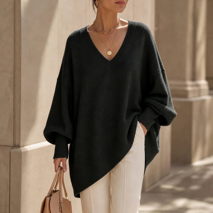 Dames oversized V-hals gebreide trui - Zacht en soepel