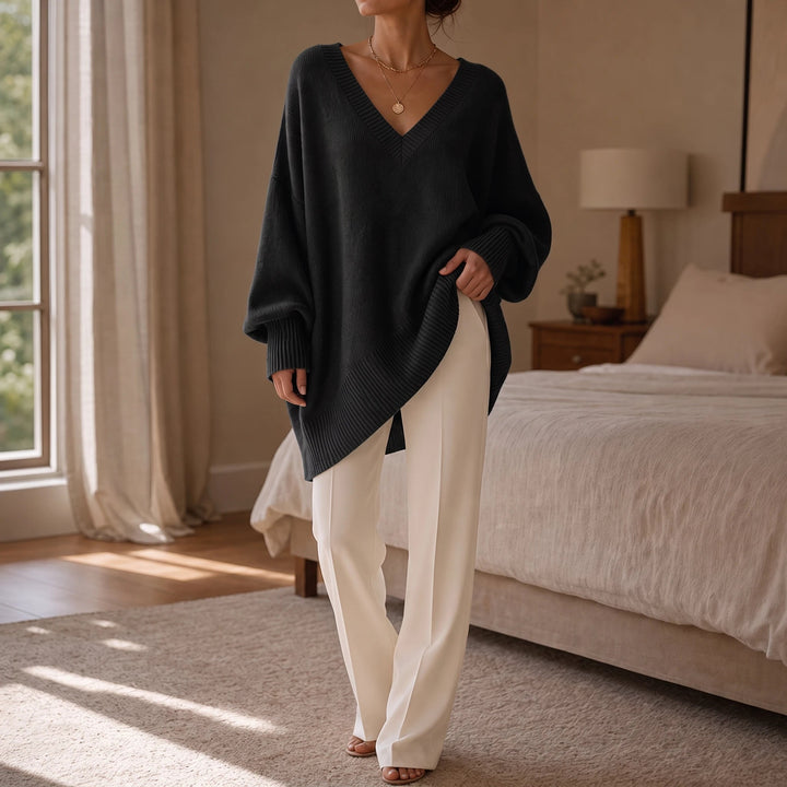 Dames oversized V-hals gebreide trui - Zacht en soepel