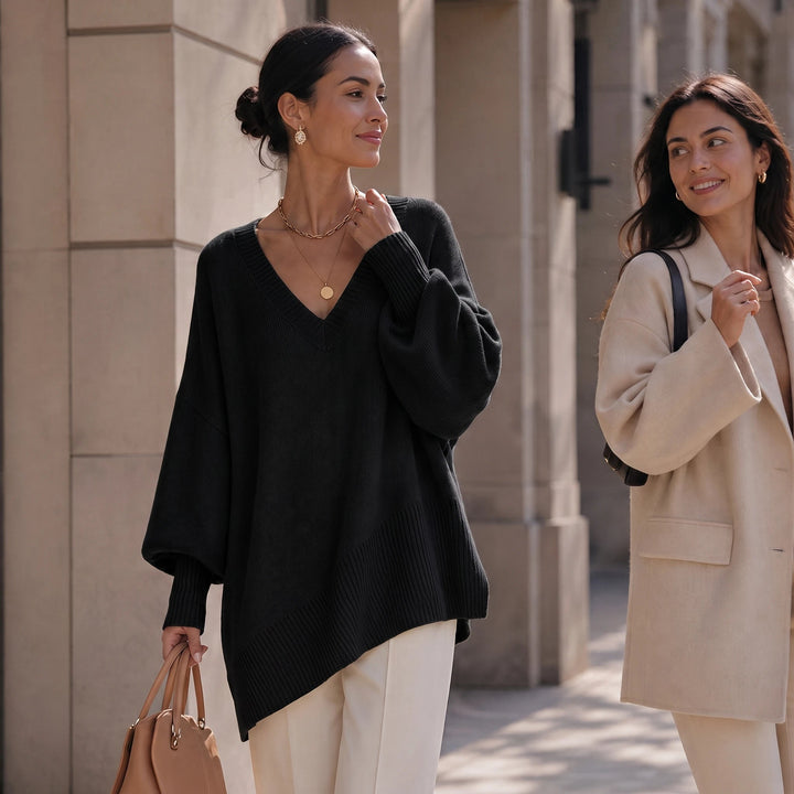 Dames oversized V-hals gebreide trui - Zacht en soepel