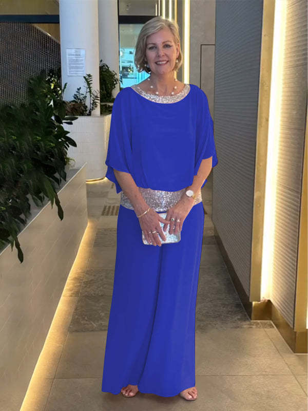 Dames Pailletten Elegant Set - Chique Avondoutfit - Blauw