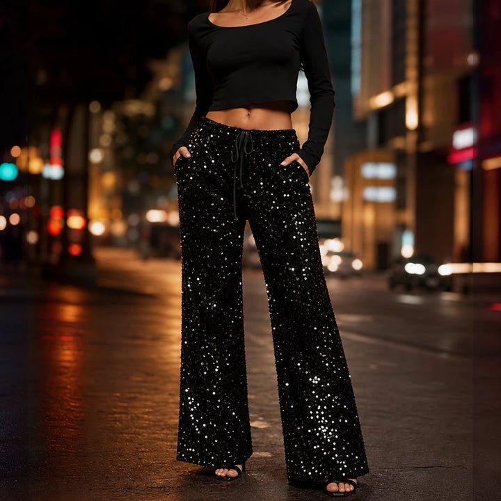Dames Pailletten Rechte Broek - Feestelijk Glitter