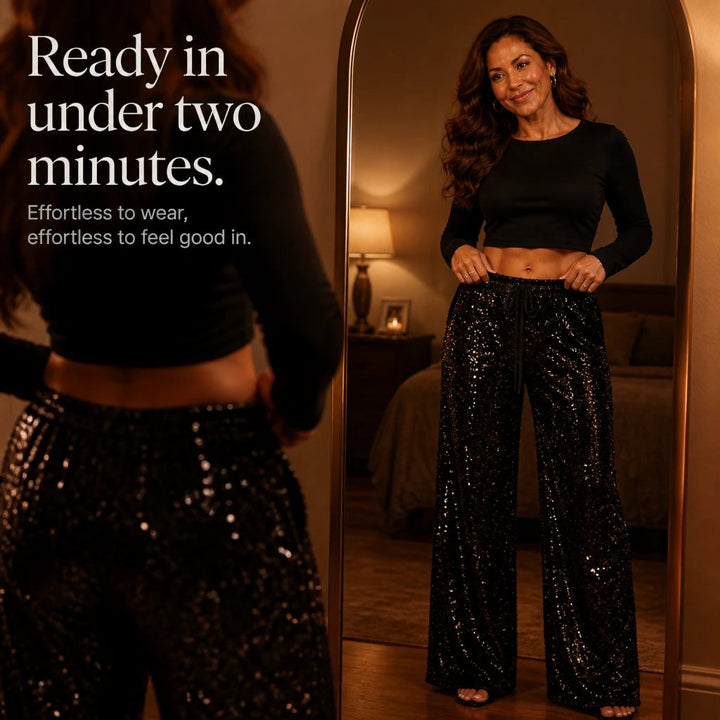 Dames Pailletten Rechte Broek - Feestelijk Glitter
