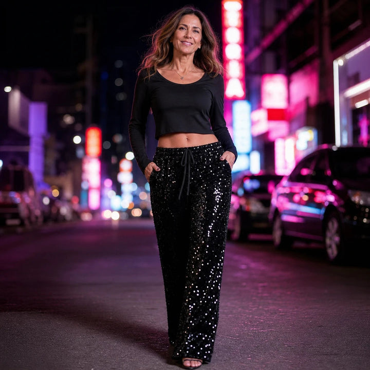 Dames Pailletten Rechte Broek - Feestelijk Glitter