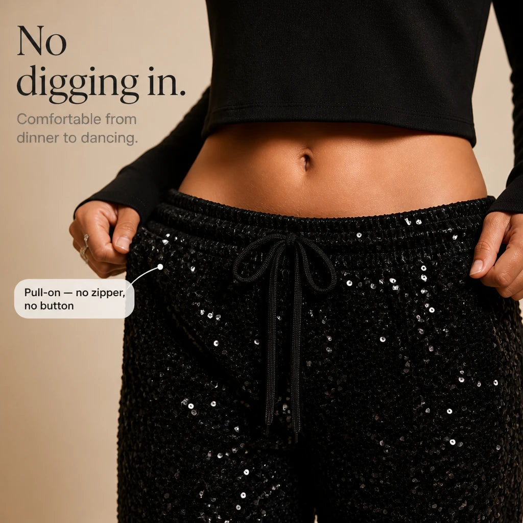 Dames Pailletten Rechte Broek - Feestelijk Glitter