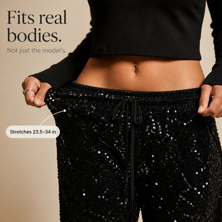 Dames Pailletten Rechte Broek - Feestelijk Glitter