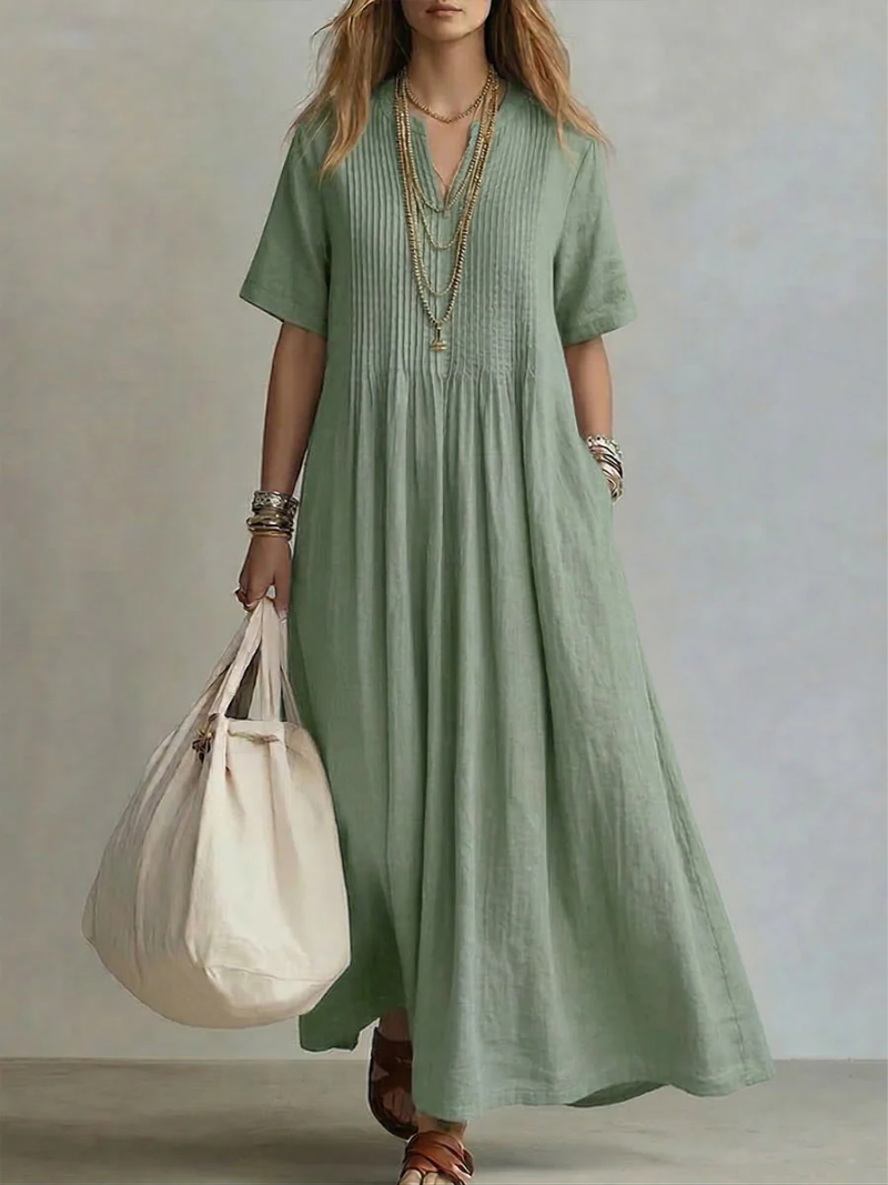 Dames Plissé Maxi Jurk - Elegant en Comfortabel - Groen