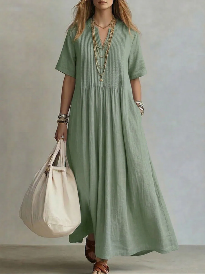 Dames Plissé Maxi Jurk - Elegant en Comfortabel - Groen