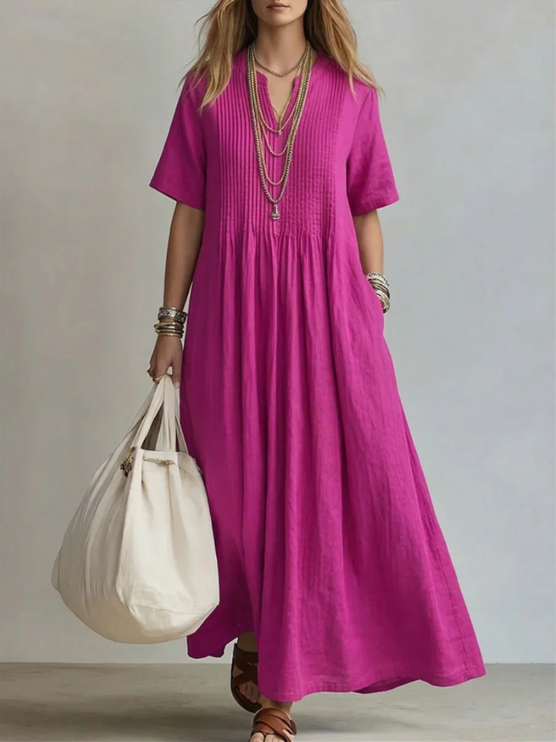 Dames Plissé Maxi Jurk - Elegant en Comfortabel - Roze