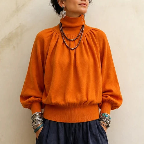 Dames Plooien Schouder Lantern Mouw Trui in oranje, Casual