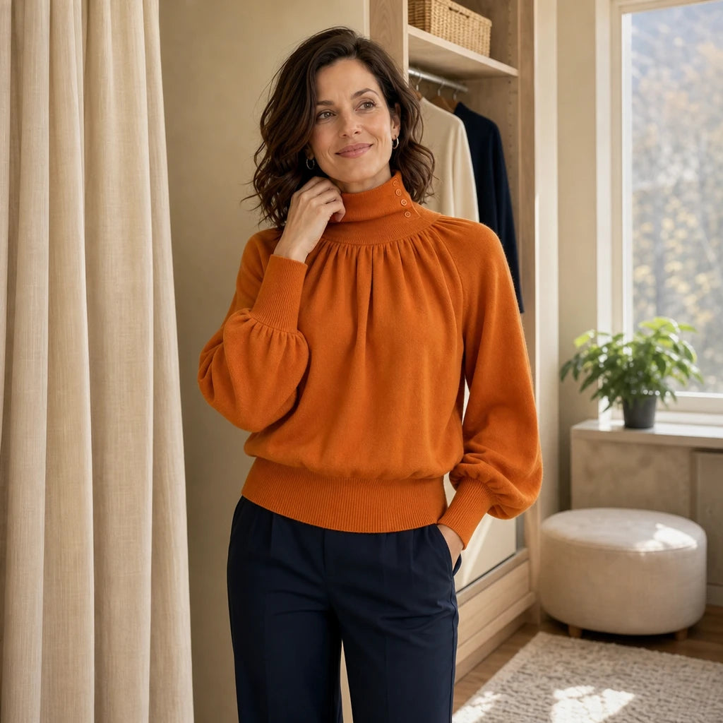 Dames Plooien Schouder Lantern Mouw Trui - Casual