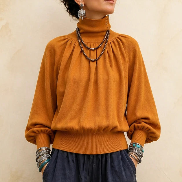 Dames Plooien Schouder Lantern Mouw Trui - Casual