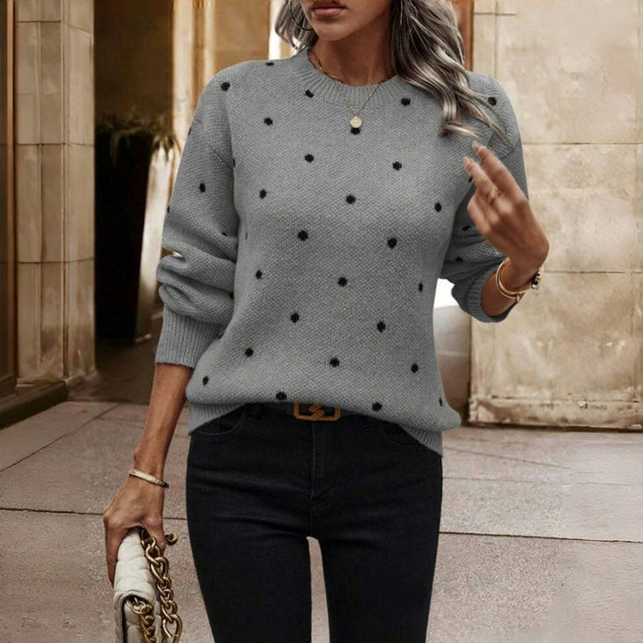 Dames Polka Dot Trui met Ronde Hals - Gezellig Laagje - Grijs