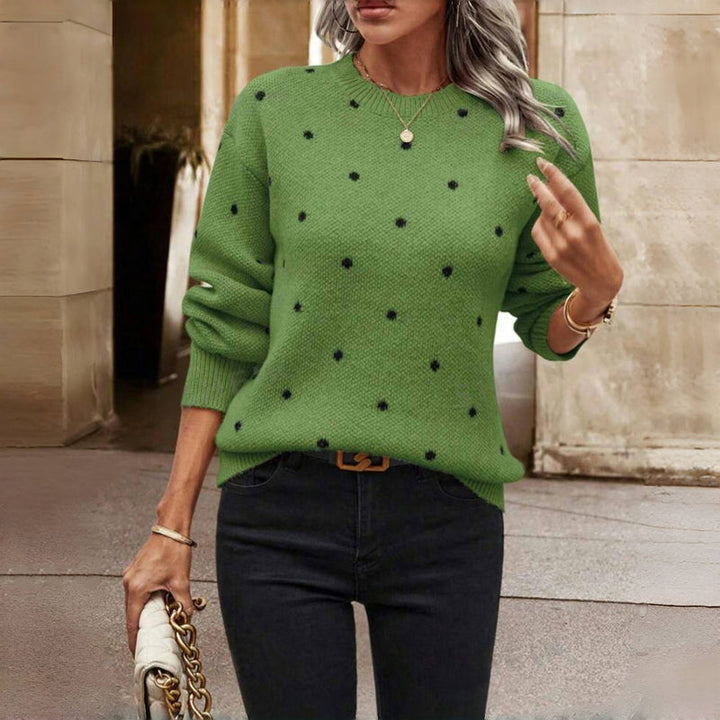 Dames Polka Dot Trui met Ronde Hals - Gezellig Laagje - Groen