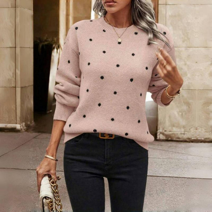 Dames Polka Dot Trui met Ronde Hals - Gezellig Laagje - Roze